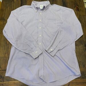 Brooks Brothers Mens 17.5-36 Slim‎ Fit Non-Iron Purple Gingham Check Dress Shirt